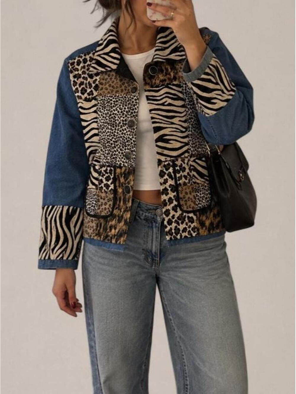 Vintage Y2K animal print patchwork denim jacket 🐆🦓